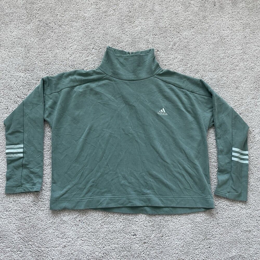 Adidas Women's Green Mock Neck Pullover Sweater Size Medium OV9001